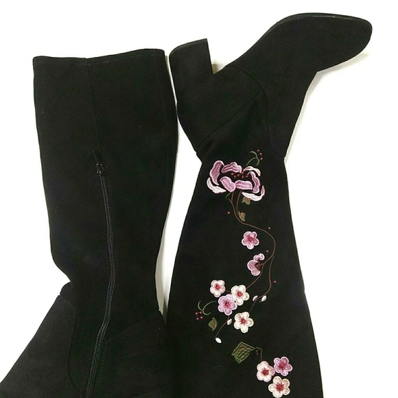 dressbarn Shoes Dressbarn Black Floral Embroidered